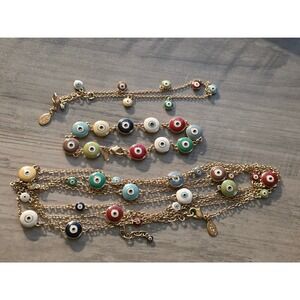 Joan Rivers Gold Plated Enamel Evil Eye Station Necklace Bracelet Anklet Set